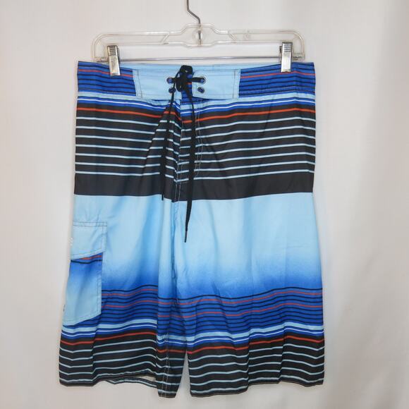 NONWE *NWT* Board Shorts/Swim Trunks Size 30 Blue Striped Lined Surf Beach - Picture 3 of 7